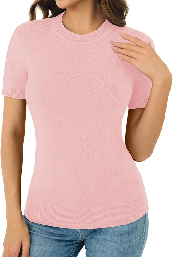 Women's Soft Short Sleeve Wool Blend Pullover Sweater for Business Casual & Fashion