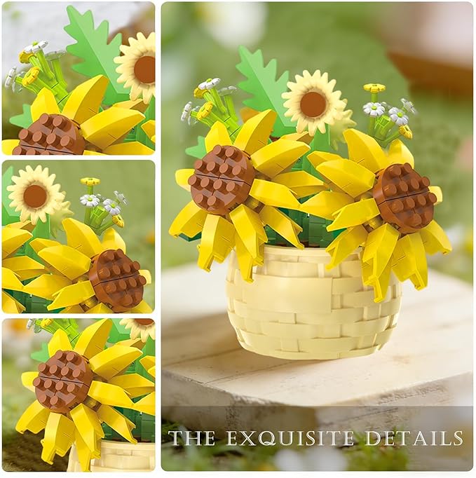 MJDDJA Mini Flowers Building Block Set, Mini Building Blocks, Flower Building Set, Building Block Flowerpot, Mini Bricks Building Sets, Party Favors for Kids Above 10 Years Old(Sunflower 162pcs)