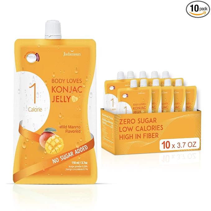 Jadamsun Konjac Jelly Juice (Mango, 10 pcs) - Delicious Low-Calorie Healthy Korean Snack, Drinkable Fruit Snack, Sugar-Free, Vegan, Gluten-Free