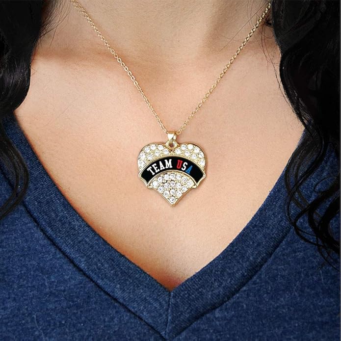 Inspired Silver - Gold Pave Heart Charm 18 Inch Necklace with Cubic Zirconia Jewelry