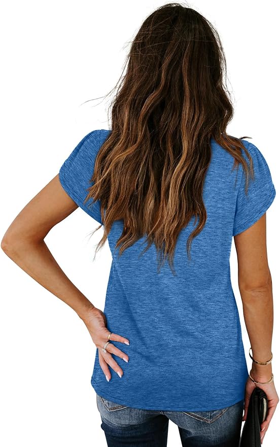 WIHOLL Womens Tops V Neck Summer Petal Sleeve Casual Tshirts
