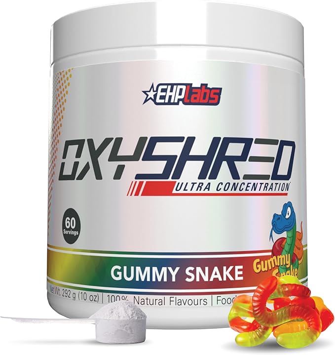 EHP Labs OxyShred Pre Workout Powder - Preworkout Powder with L Glutamine & Acetyl L Carnitine, Energy Boost Drink - Gummy Snake, 60 Servings