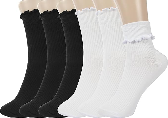 BomKinta Ruffle Socks Women - Turn-Cuff Frilly Sock - Lightweight Cotton Socks