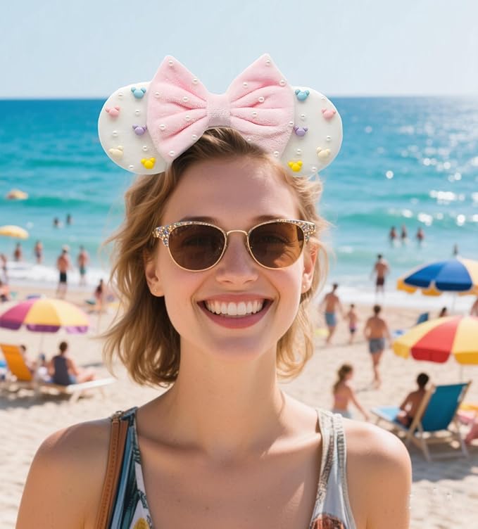 WW-WONDERFULWORLD Mouse Ears Headbands With Cute Mouse Heads and Exquisite Pearls Decoration, Soft Flannel Ears & Bow, for Costume Cosplay Party; TGBF