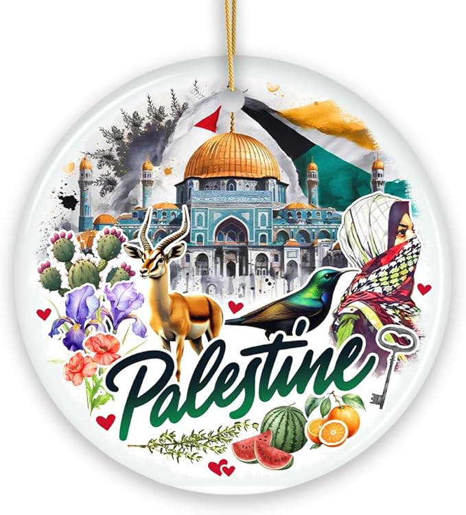 Artistic Palestine Ornament, Dome of The Rock Landmark and Middle Eastern Heritage Souvenir Circle