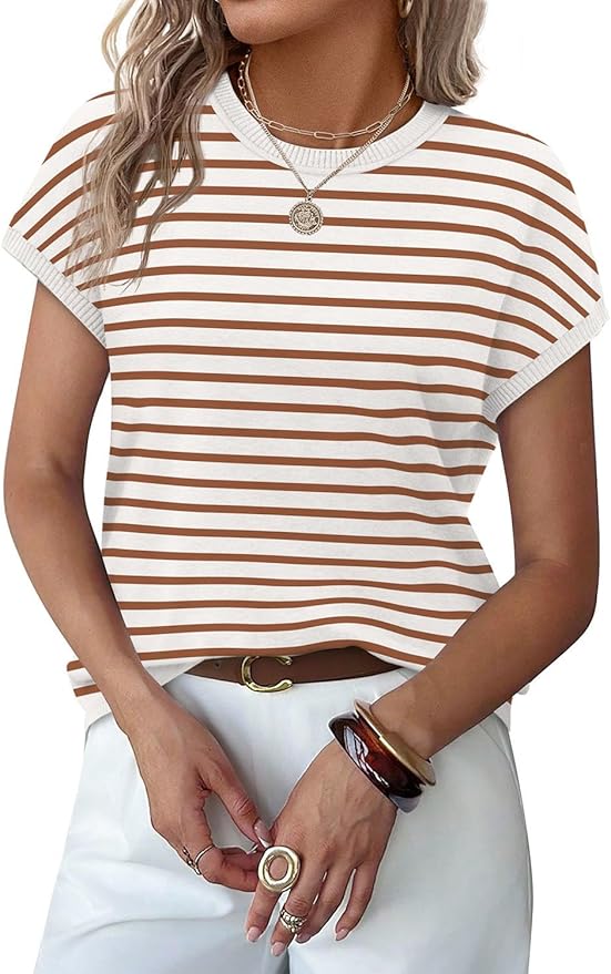 WIHOLL Short Sleeve Sweater for Women Summer Tops Crew Neck Fashion Clothing Tshirts Shirts Travel Outfits Dressy Casual