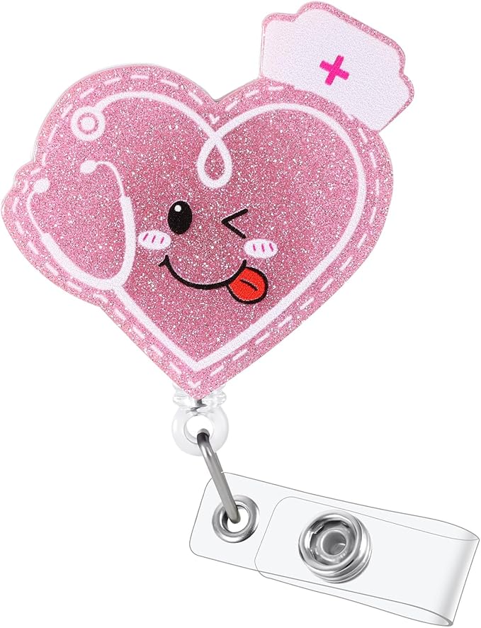 Pink Badge Reel, Cute Pediatric Retractable ID Card Badge Holder, Name Tag Work Badge Clip for NICU ICU RN LPN CNA MA ER OB/GYN Night Shift Nurse Nursing Student, Nurse Gifts, Office Stocking Stuffer
