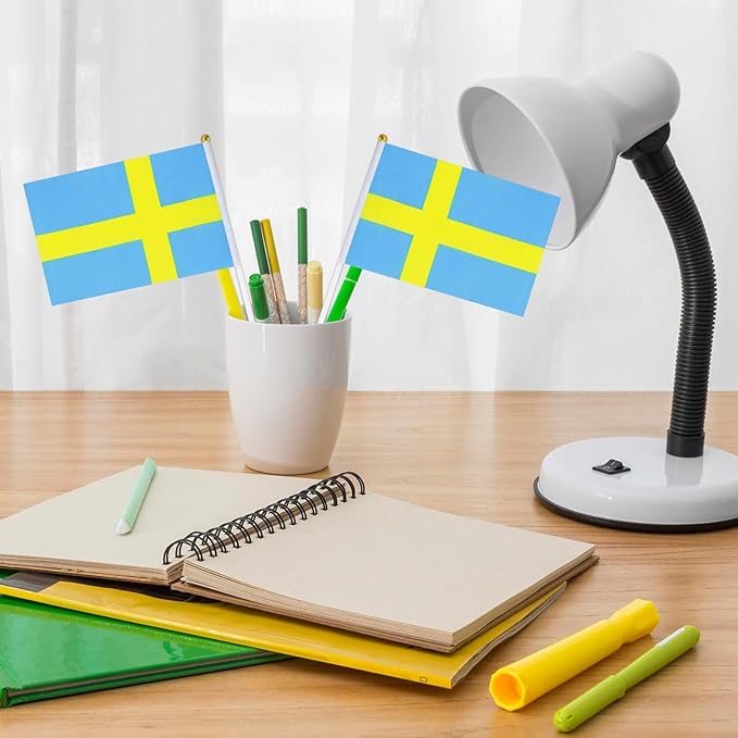 Sweden Flag Small Swedish Flag 12 Pack Mini Hand Held Swedish Flags on Sticks for Party Parades Sports Events Patriotic Holiday Decorations