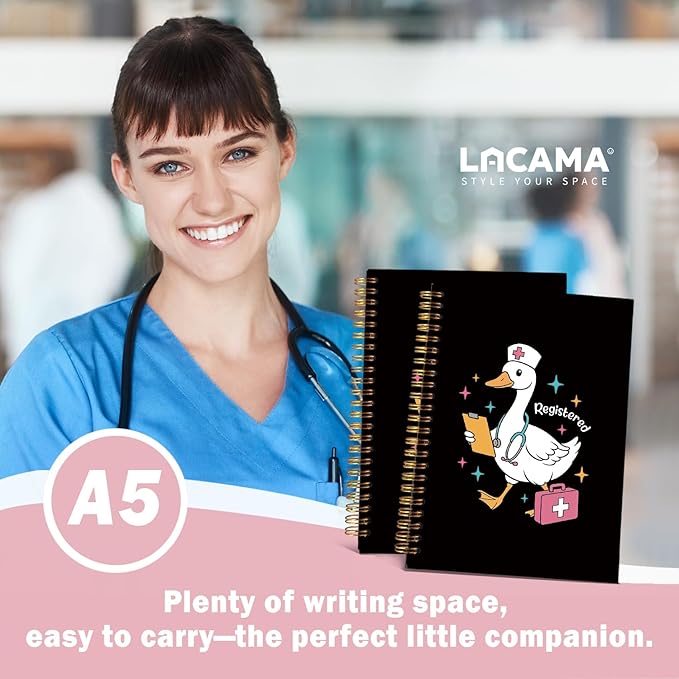 Lacama Funny Nurse Gifts, Black Nurse Notebook Journal for Women, Gifts for Nurses, Christmas Gift, Nursing School Essentials, Notebook for School Office Supplies 5.5x8.3 In