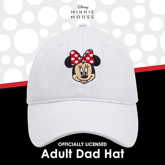 Disney Minnie Mouse Dad Hat, Cotton Adjustable Baseball Cap with Curved Brim