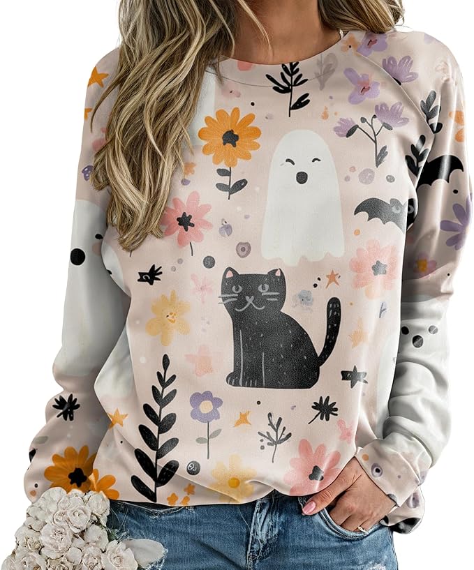 domirica Halloween Sweatshirt For Women Long Sleeve Crew Neck Sweatshirts Fall Halloween Costumes For Holiday Party 2025