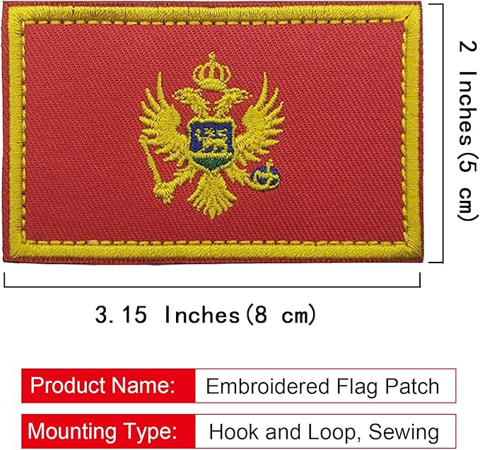 EmWoot 2PCS Montenegro Flag Patch Embroidered Morale Patch Military Tactical Patches Hook and Loop