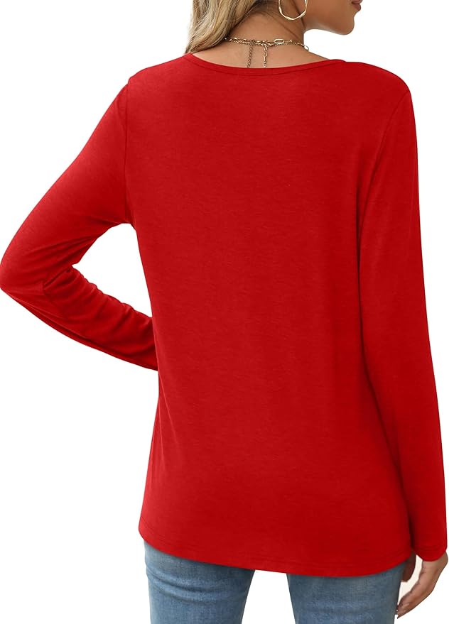 XIEERDUO Long Sleeve Shirts for Women Casual Crew Neck Basic Fall Tops Loose Fit Comfy