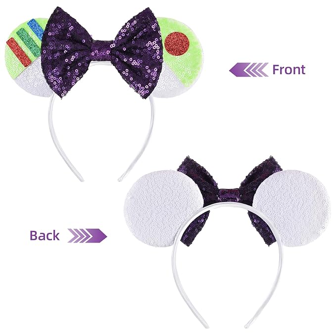 Seamoy Minnie Ears Headband, Yellow Mouse Ears, Sparkle Silver Princess Ears for Women Girls (Buzz Light Year)