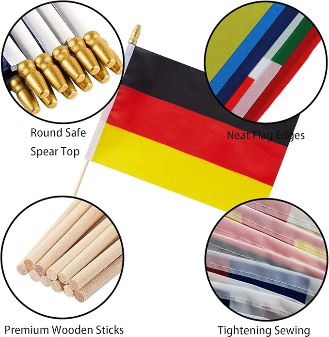GSYLPFT 12 Pack Germany Flags on Sticks German Small Mini Hand Held Flags for Office Classroom Holiday Party Decorations