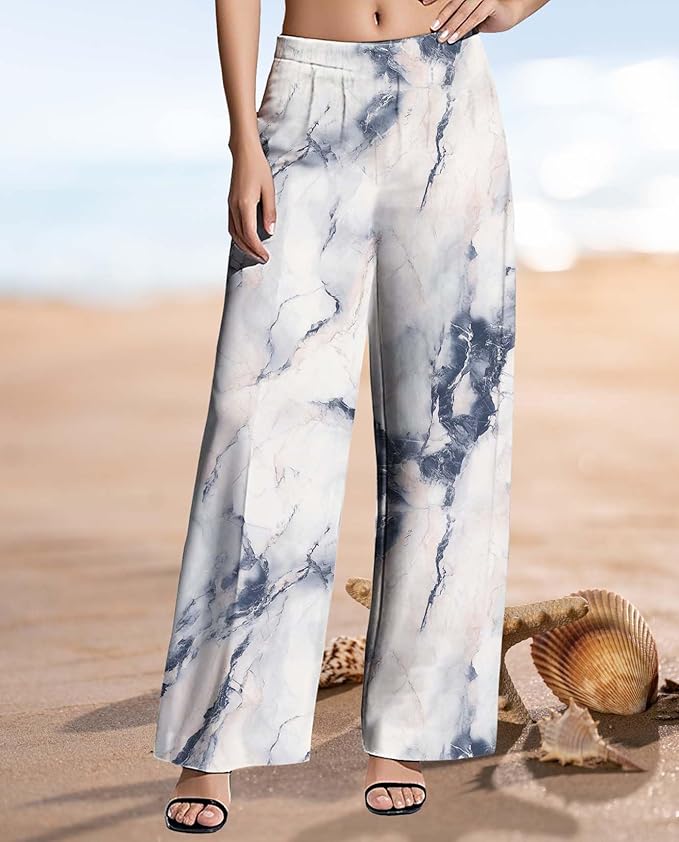 Womens Boho Pants Casual Oversize High Waisted Wide Leg Trousers Pattern Printed Ourdoors Pant for 2025 Summer