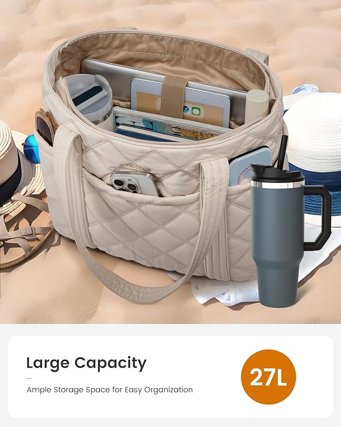 LOVEVOOK Puffer Tote Bag for Women, Puffy Work Handbag, Travel Shoulder Carry On Bag with Zipper for Teacher Nurse Gym