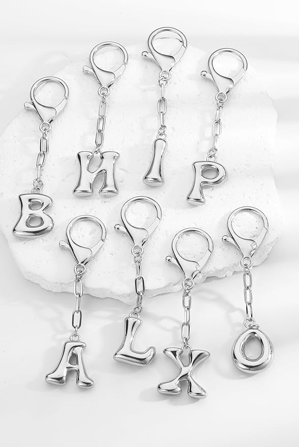 GAOKOXI Gold Bubble Initial Keychain Charm for Women Chunky Bag Purse Charms A-Z Letter Key Chains for Handbag Accessories
