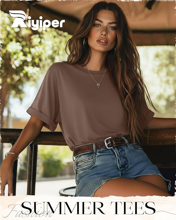 Riyiper 3 Pack Women's Oversized T-Shirt Half Sleeve Summer Tees Casual Loose Fit Crew Neck Basic Tops