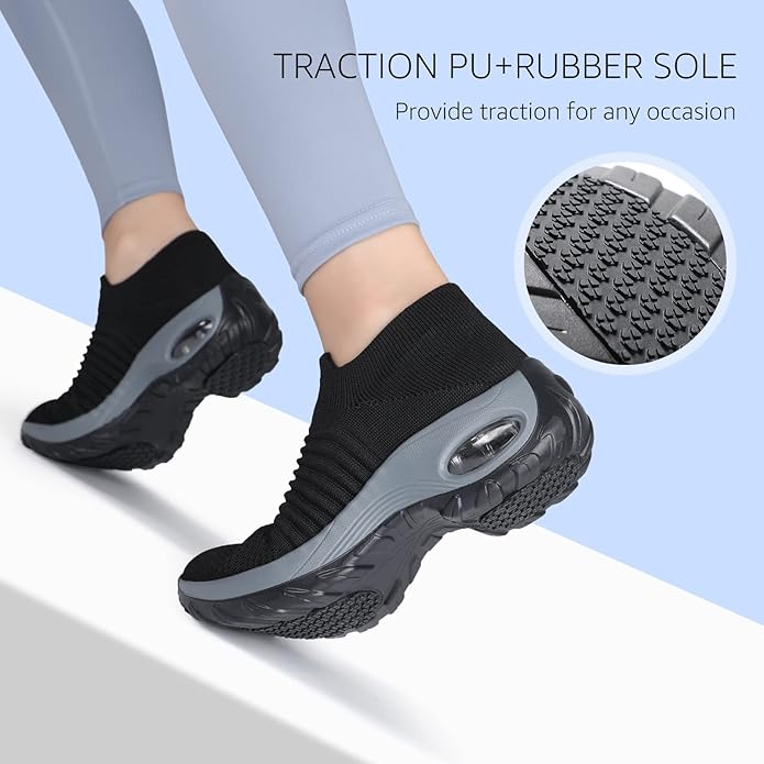 HKR Women's Walking Shoes Arch Support Non Slip Work Shoes Breathable Knit Upper Lightweight for Plantar Fasciitis