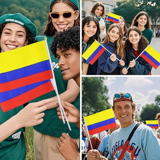 20 Pack Small Colombia Flags on Stick Mini Handheld Colombian Flag for Parades, Independence Day and Patriotic Events 5x8 Inch Durable Weather-Resistant Flags with 12 Inch Sticks(Colombia)