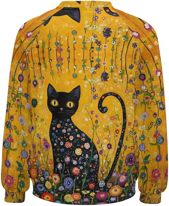 Spatofa Womens novelty funny cat printed crewneck sweatshirt casual loose long sleeve graphic pullover sweatshirts tops