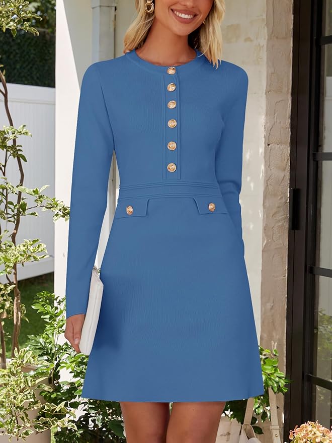 NENONA Women's 2026 Long Sleeve Fall Winter Sweater Dress Spring Fashion Button Elegant Business Casual Work Mini Dresses