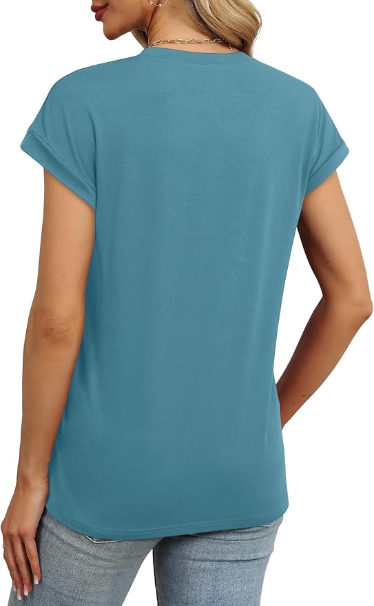 WEESO Womens Summer Tops Trendy 2026 Cap Sleeve T Shirts Crew Neck Pleated Front Beach Vacation Clothes Fashion