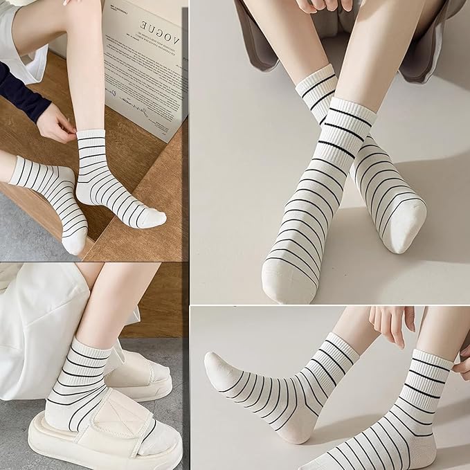 CHUNFO Womens Striped Colorful Ribbed Ankle Socks Cute Dot Athlete Crew Cotton Casual Sock Size5-10.5