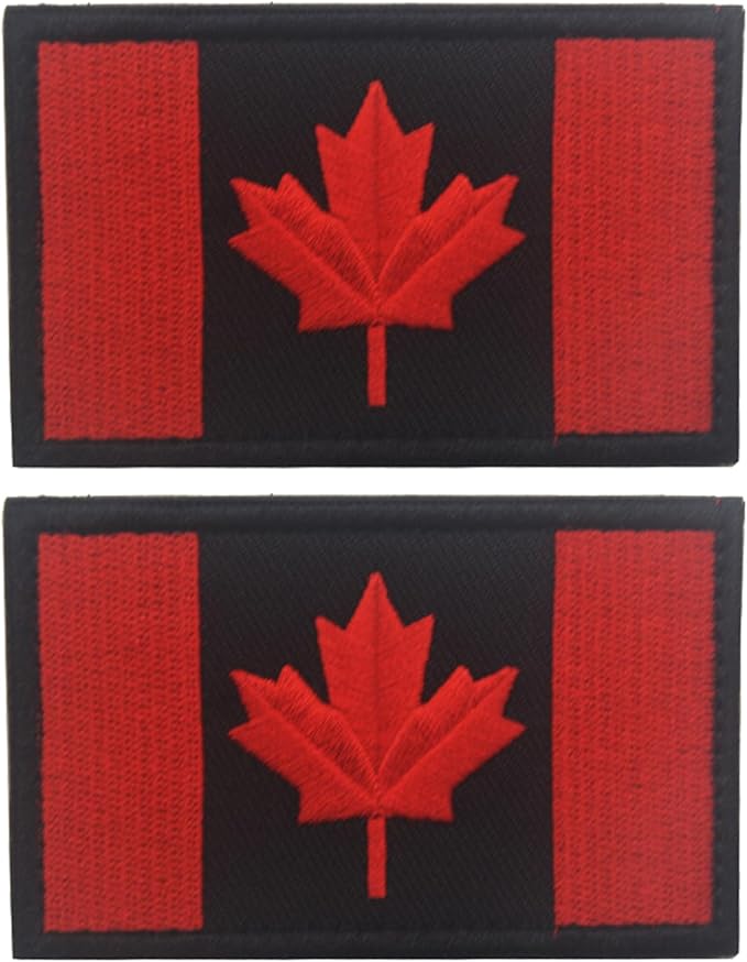 EmWoot 2PCS Canada Flag Patch Embroidered Morale Patch Military Tactical Patches Hook and Loop(Red Black)