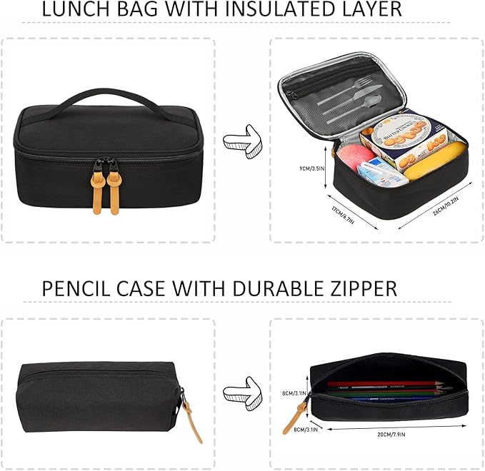 SUPACOOL Casual Laptop Backpack, Lunch bag, Pencil bag, School backpack with USB Port for Men and Women, Bookbag for Boys and Girls, Backpack Set(3PCS Black)