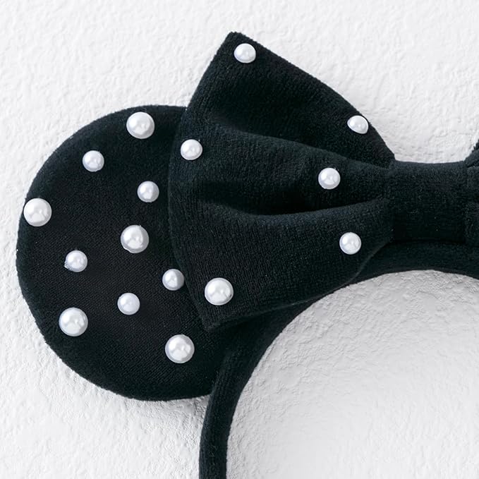 KARETT Sequins Mouse Ears Headband With Glitter Bow Princess Party Decorations For Girls Women