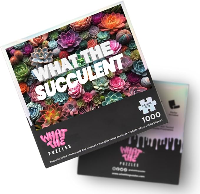 What The Puzzles 1000 Piece Puzzle - Jigsaw Puzzles 1000 Pieces, 27.55 x 19.68 inches, Board Games for Adults, Succulent Theme, Brain Teaser Puzzles for Adults with Art Poster and Resealable Bag