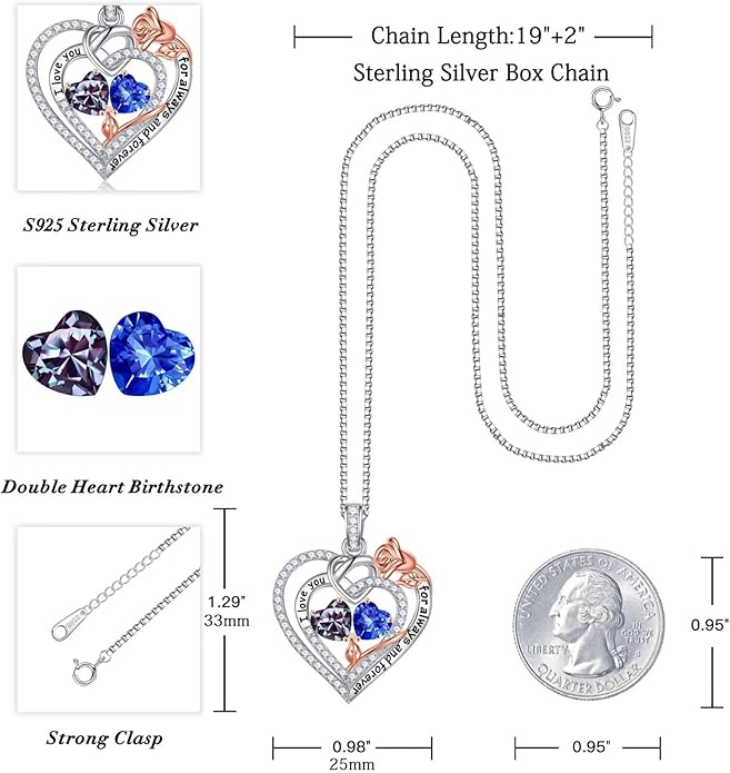 Iefil Valentines Day Gifts for Her - 925 Sterling Silver Double Birthstone Necklace, Anniversary Birthday Gifts for Women, Jewelry Gift for Wife Girlfriend Mom Her