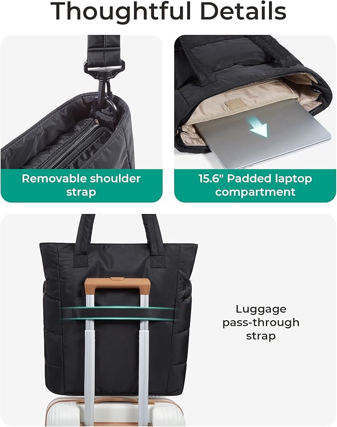 BAGSMART Tote Bag for Women, Lightweight Puffy Tote Bag with Compartments Shoulder Bag Handbag for Travel, Work, Gym | Lightweight, Puffy, Tote Bag with Compartments, Quilted, for Travel, Work