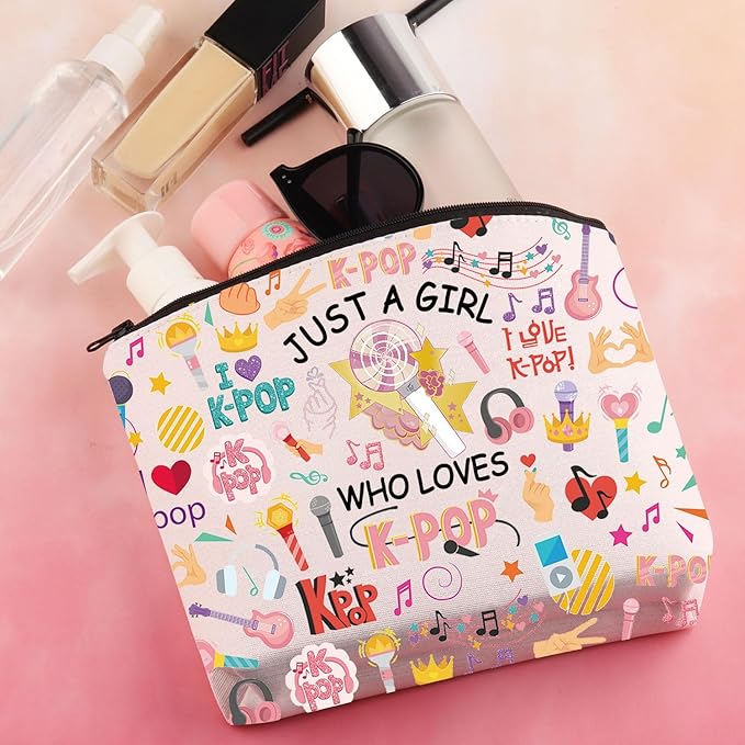 BDPWSS K-Pop Makeup Bag K-Pop Singer Merchandise Gift Just A Girl Who Loves K-Pop Gift for K-Pop Music Fan K-Pop Team Gift (Loves K-Pop)