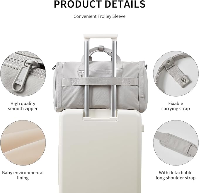 Aji Foldable Travel Duffel Bag for Women with Shoes Compartment, 3 in 1 Carry on Gym Bag with Removable Dry Wet Bag, Lightweight&Water Resistant Duffel Bag for Travel,Sports&Workout, Elegant Gray
