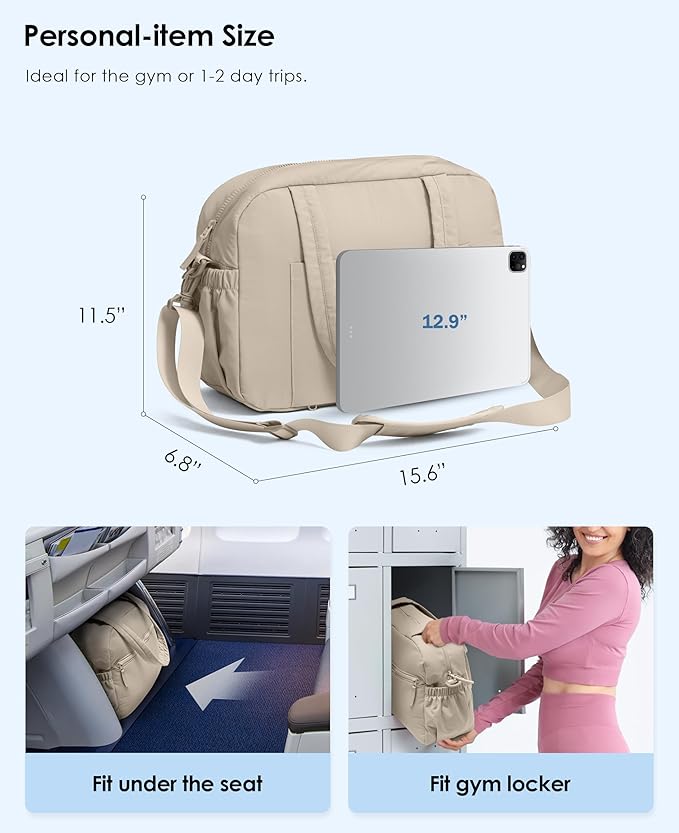 Gym Bag for Women, Travel Duffle Bags with Wet Pocket, Lightweight Carry on Bag Overnight Weekender Duffel Bag, Water Resistant (Khaki Ash)