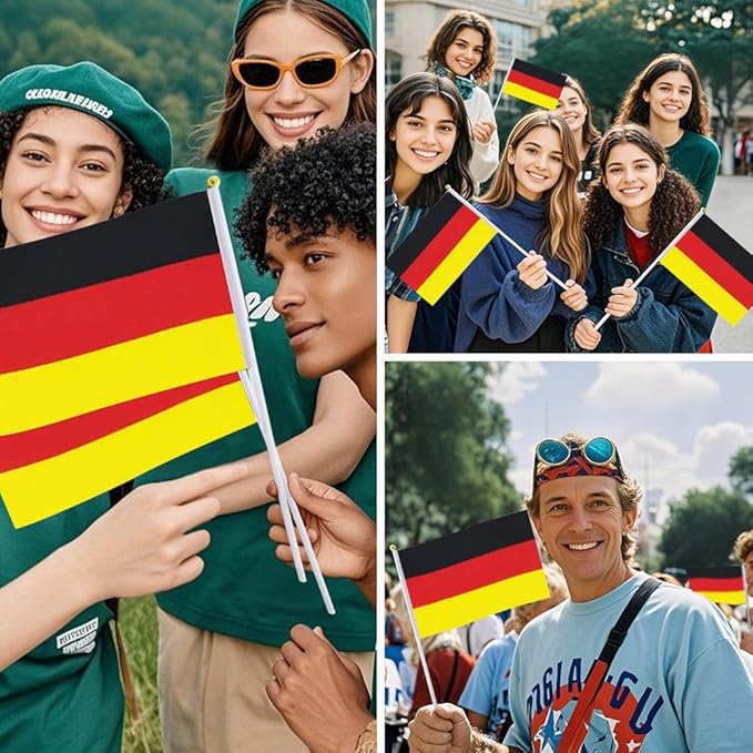 20 Pack Small Germany Flags on Stick Mini Handheld German Flag for Parades, Independence Day and Patriotic Events 5x8 Inch Durable Weather-Resistant Flags with 12 Inch Sticks(Germany)
