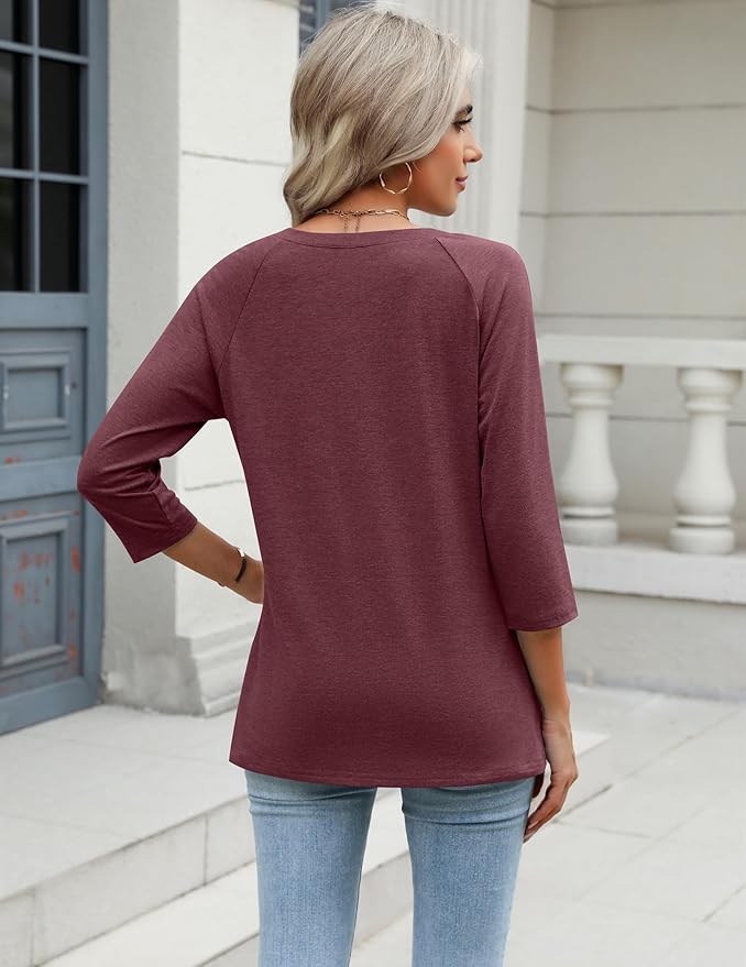 Zeagoo 3/4 Length Sleeve Womens Tops Casual V Neck Shirts Soft Basic Tees Business Work Blouses