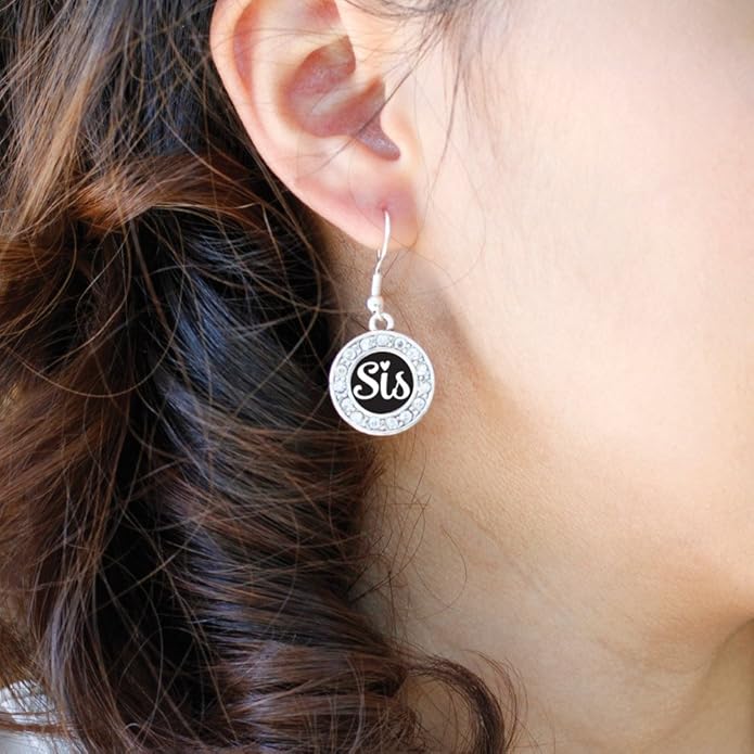 Inspired Silver - Silver Circle Charm French Hook Drop Earrings with Cubic Zirconia Jewelry