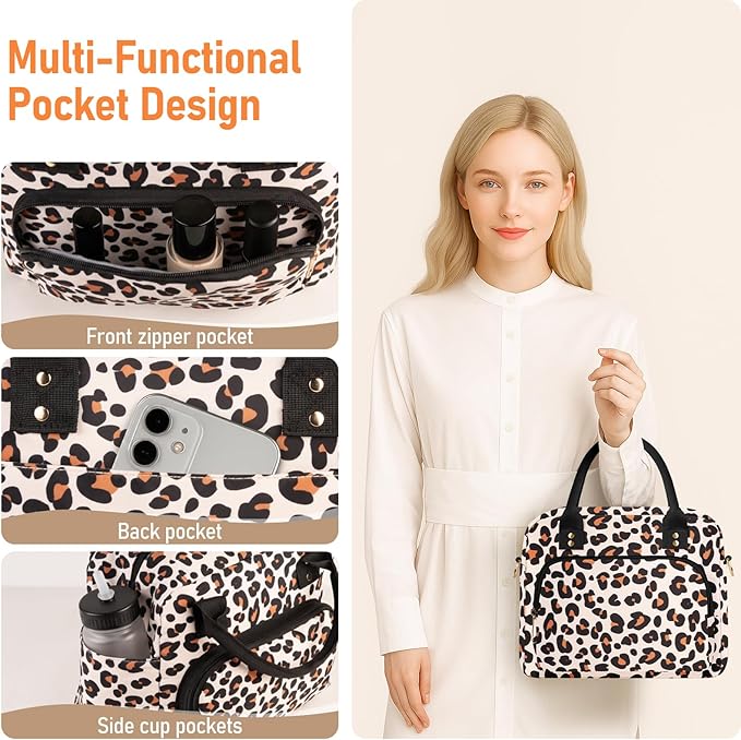 Lunch Bag Large Insulated Lunch Box for Women Adult Cute Lunchbox Lunch Bags Boxes Pail with Shoulder Strap for Work Mom Picnic Office Travel 11.4×6.8×9.1 inches 11.5L (Leopard)
