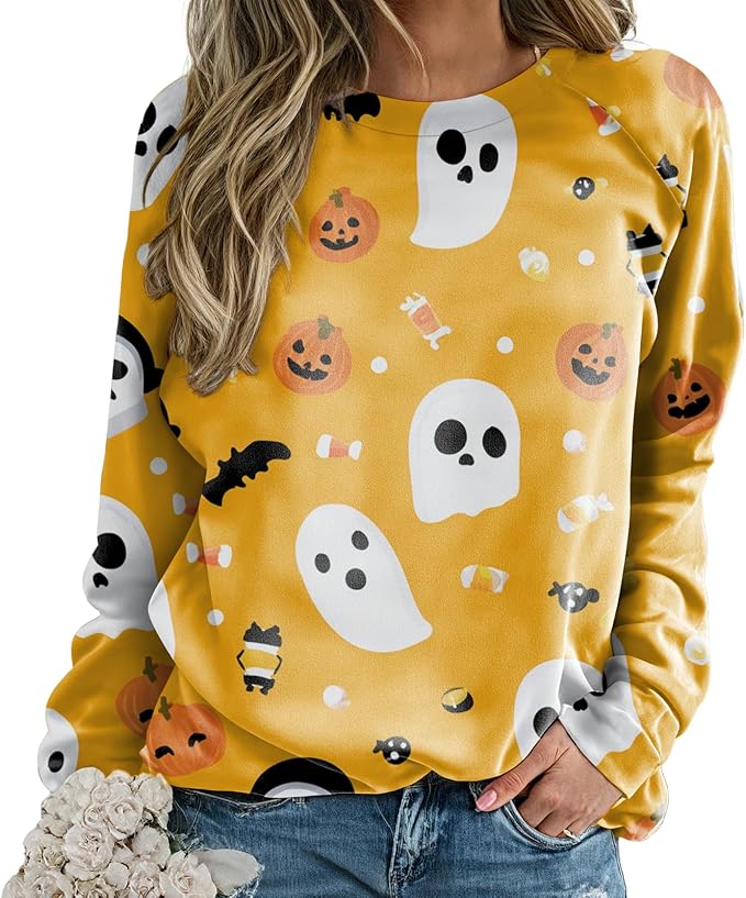 domirica Halloween Sweatshirt For Women Long Sleeve Crew Neck Sweatshirts Fall Halloween Costumes For Holiday Party 2025