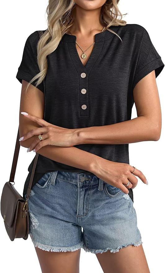 Womens V Neck Cap Sleeve Tops Summer Casual Short Sleeve Shirts Loose Fit Basic Work Tee Trendy Clothes 2025