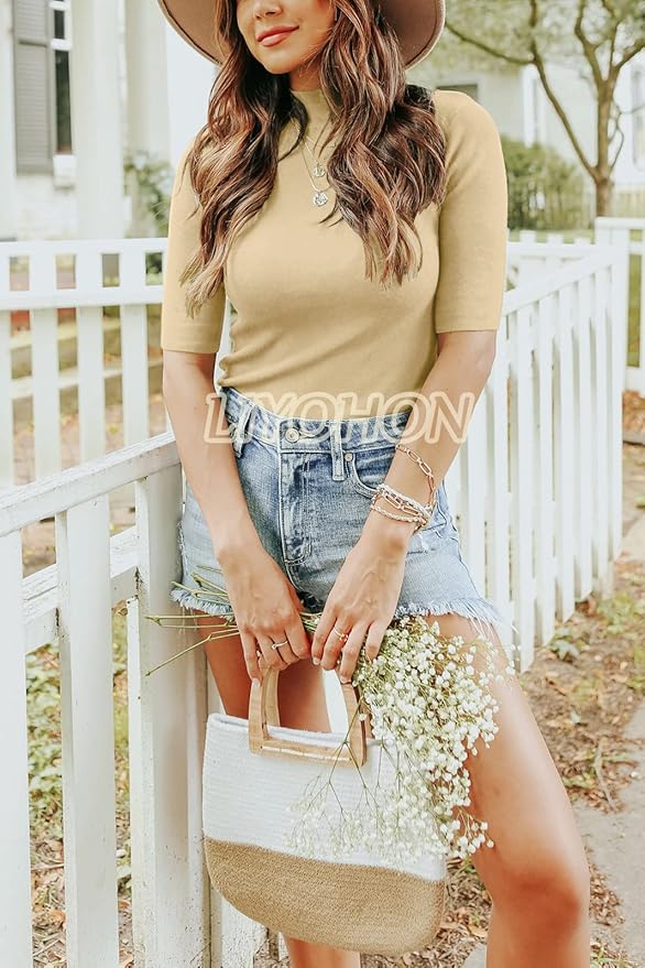 LIYOHON Womens Tops Dressy Casual Mock Turtleneck Business Short Sleeve T Shirts Going Out Tops 2026
