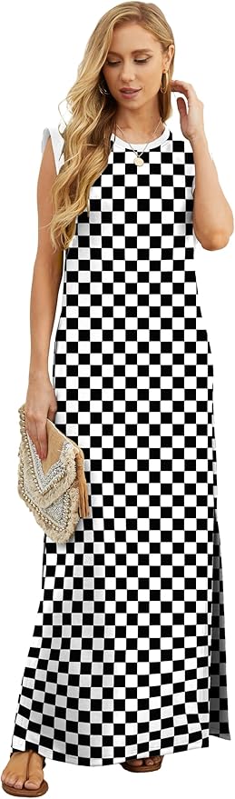 GRECERELLE 2026 Women Year-Round Casual Round Neck Loose Split Wrinkle-Free Long Maxi Vacation Dress with Pockets (XXS-4XL)