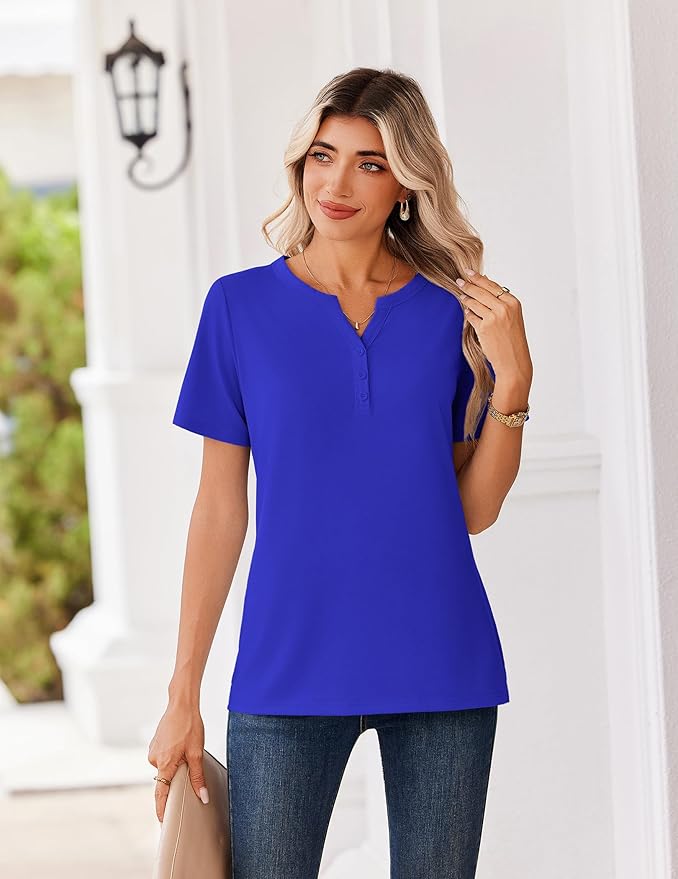 Zeagoo Womens Summer Tops V Neck Short Sleeve Shirts Dressy Casual Blouse Spring Vacation Tshirts Clothes