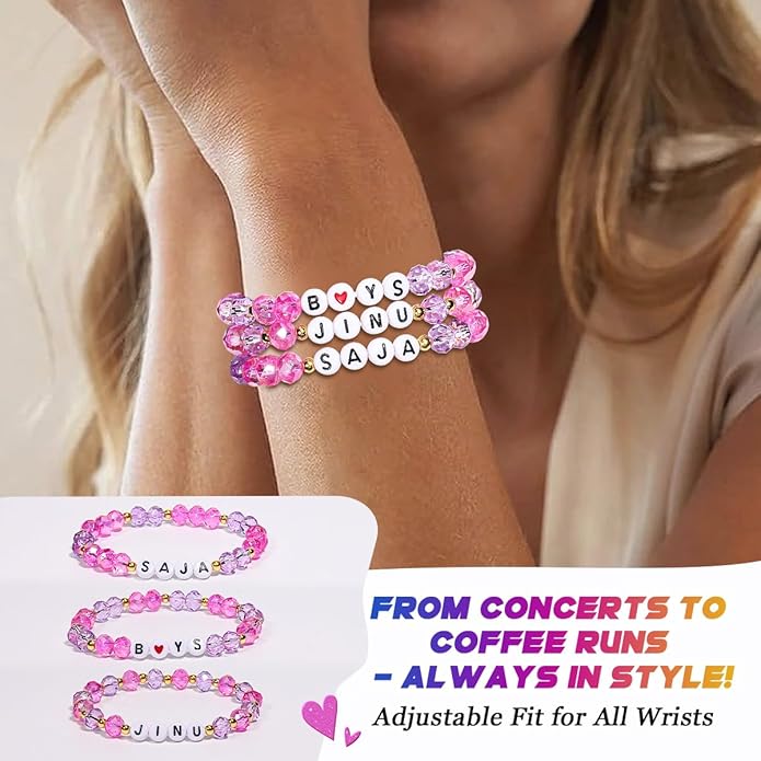 AICase for Korea-Pop Merch Cosplay Inspired Crystal Bracelets Saja Costume Outfit 3 Pcs Stackable Stretch Friendship Beaded Bracelets Merchandise Jewelry Gifts for Fans Christmas Stocking Stuffers