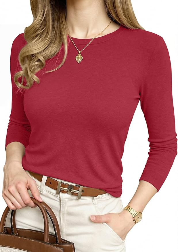 Newshows Women's Wool Blend Warm Long Sleeve Undershirt Stretchy Basic Business Casual Shirts Soft Layering Tops