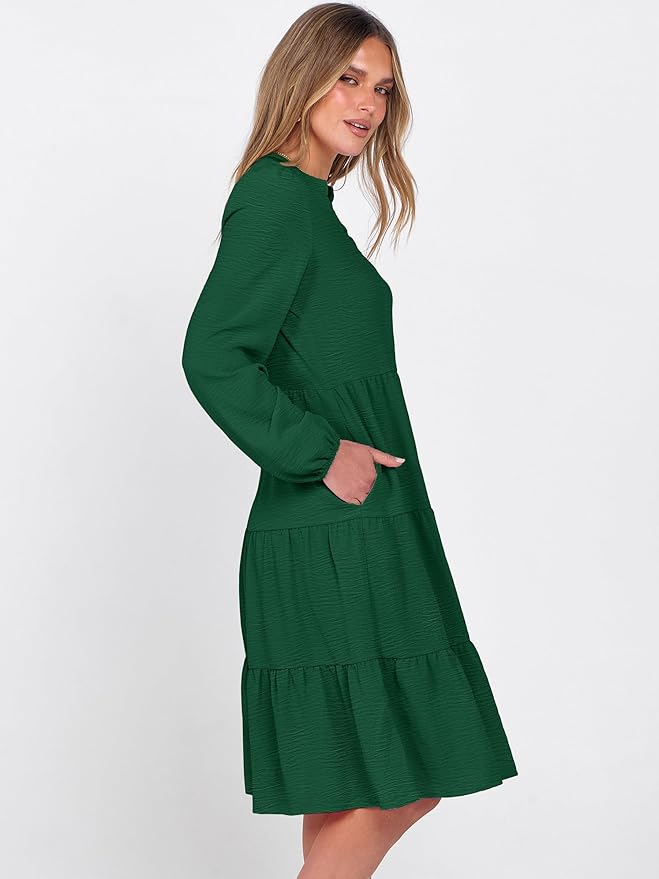 ANRABESS Womens Fall Midi Dresses Long Sleeve V Neck Swing Tiered Work Business Casual 2026 Flowy Beach Vacation Dress